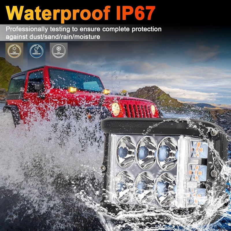 POVTOR Side Shooter LED Pod Lights - 4 inch Off Road LED Light Pods with Dual Yellow Solid & Strobe Spot Beam - ATV UTV SUV 4x4 Boat - Image 5